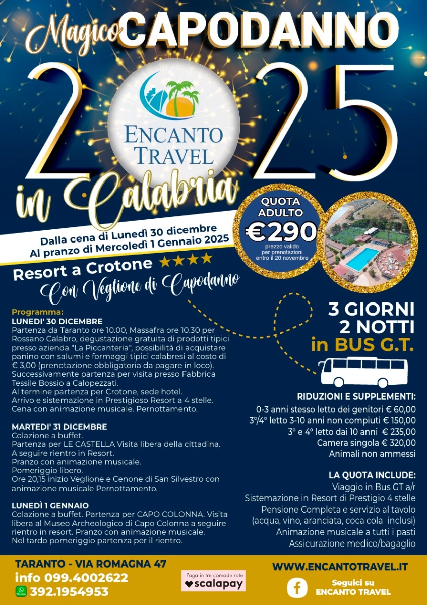 MAGICO CAPODANNO IN CALABRIA IN BUS G.T.  Resort 4 Stelle a Crotone